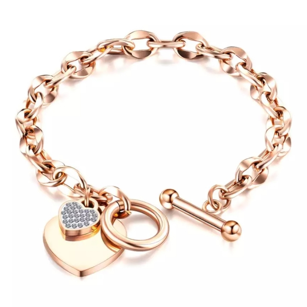 Rose Gold CZ Heart Charm Bracelet